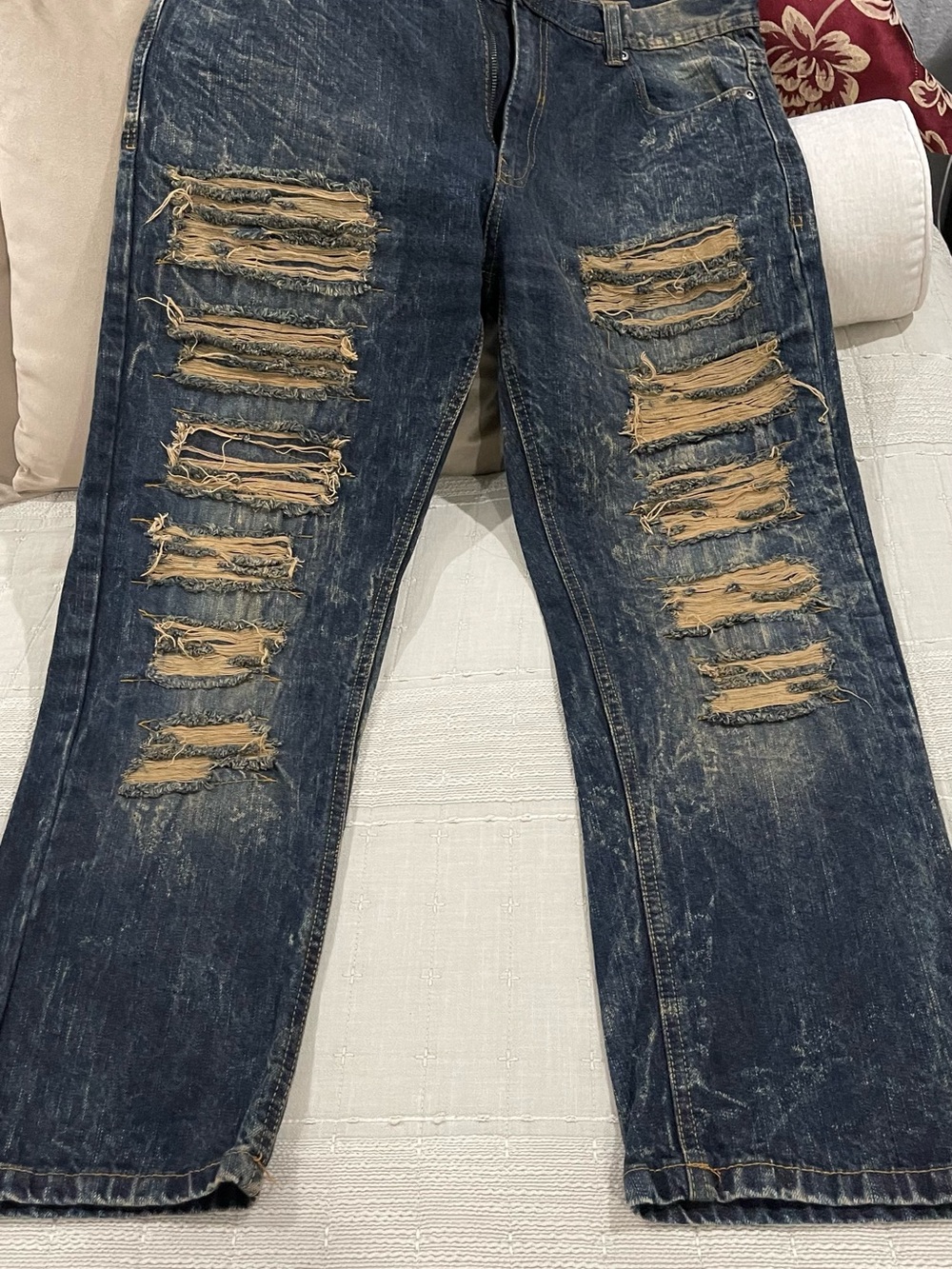 South Pole Men's Dark Blue Distressed Relaxed Jeans